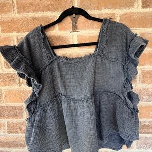 Frayed Edge Blue Crop Top